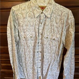 Larry Mahan White and Tan Paisley Western Shirt